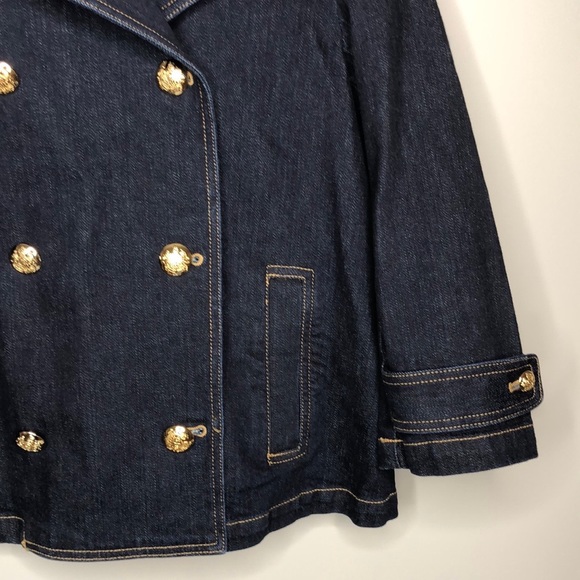 Vintage Lauren Jean Ralph Lauren Denim Jean Jacket Gold Buttons Dark Wash Medium - Picture 9 of 12